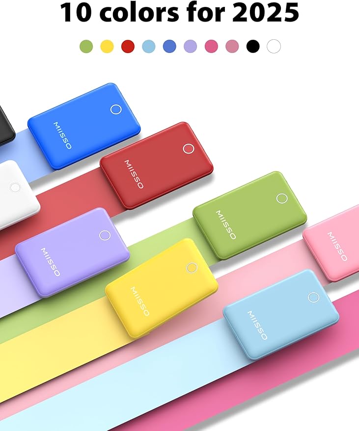 miisso 10000mAh Slim Portable Charger with Built in Cable, Power Bank Travel Charger External Battery Pack for Phone, 3 Output USB Type C Cord Clutch Charger Compatible with iPhone, Green