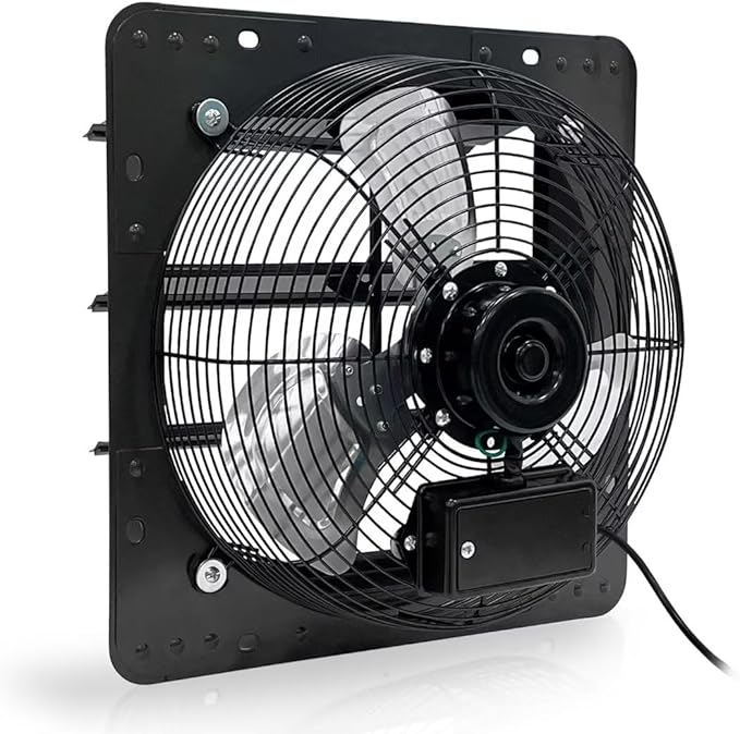 VENTISOL 14 Inch Shutter Exhaust Fan Wall Mounted, Aluminum Blades, with 1.65 Meters Power Cord Kit, Max.1950CFM, Ventilation Fan for Garage,Greenhouse,Attic,Shed,Shop-Black