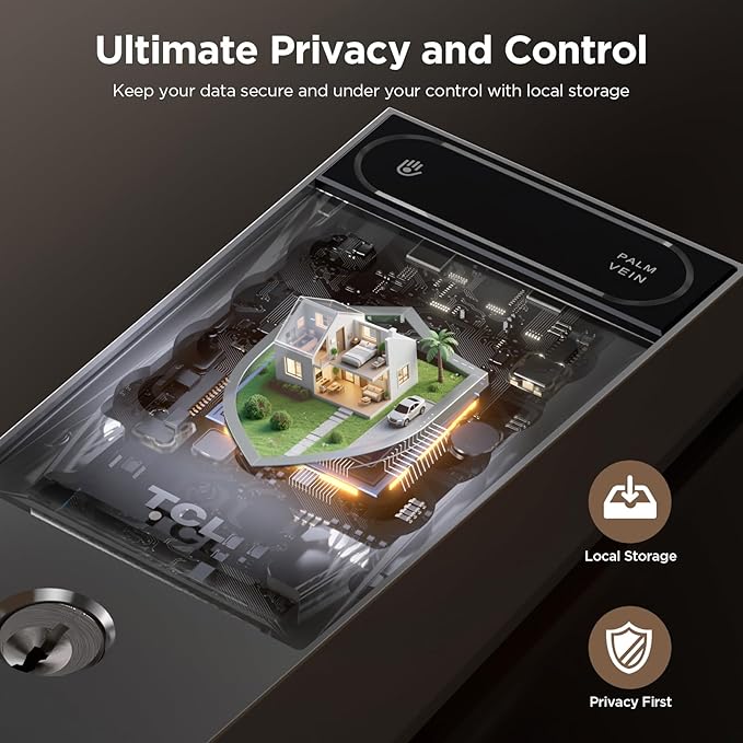 TCL D2 Plus Smart Lock, Fingerprint Door Lock, Built-in Doorbell & Wi-Fi, No Hub Needed, Keyless Entry Electronic Deadbolt for Front Door, Compatiable with Alexa&Google Assistant, Auto Lock