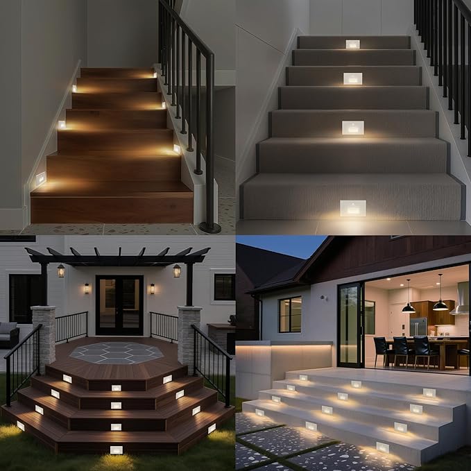 Motion Sensor Stair Lights Indoor Outdoor, 5CCT Dimmable LED Step Lamp with Switch, 4W 300LM, 2700K-6500K, IP66 Waterproof Hardwired 120V Stairway Staircase Walkway Lighting- White, 12 Pack, ETL