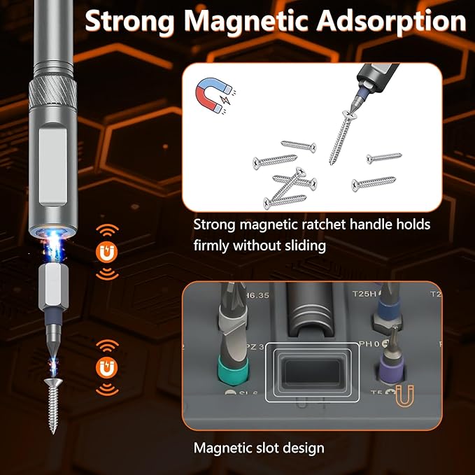 42 in 1 Magnetic Screwdriver Set, DIY Ratchet Screwdriver Set, Multi Bit Magnetic Drive Set with Detachable Ratchet Handle, Portable Compact Repair Tool Kit