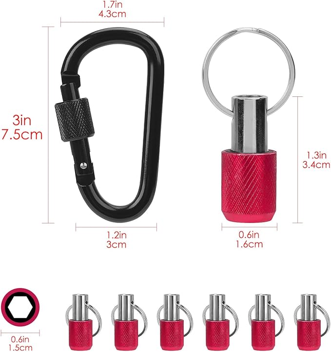 LUEXBOX 1/4 Inch Bit Holder Keychain, Hex Screwdriver Bits Holder Extension Bar, Quick Change Screw Bit Holder for Most Electric, Hand-held Screwdrivers and Drill Bits (B: Red 6pack)