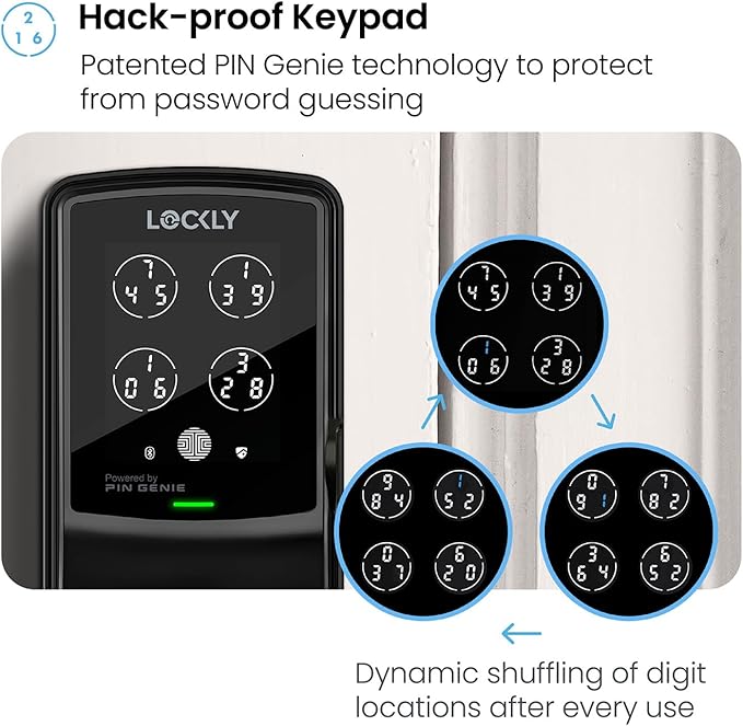 Lockly Secure Plus, Keyless Entry Door Lock, Smart Locks for Front Door, Smart Lock Deadbolt, PIN Genie® Keypad, 3D Biometric Fingerprint Sensor, Auto Lock Smart Door Lock (Matte Black)