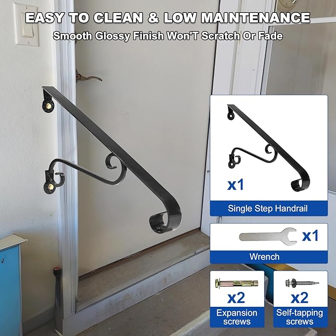 21.7" Outdoor Stair Handrails,1-2 Steps Stairs Rails-Wall Mounted Wrought Iron Hand Railing-Staircase Grab Rail-Heavy Duty Metal Art Handrail for Outdoor Steps-Porch Garage-Anti-Corrosion Carbon Steel