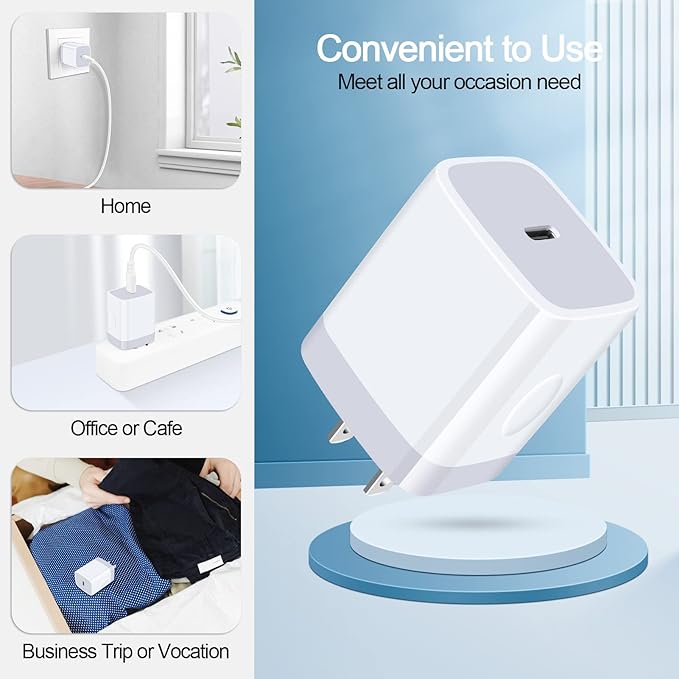 USB C Wall Charger,20W PD 3.0 Fast USB C Charger Plug Type C Charging Block Power Adapter for Samsung Galaxy S25 Edge/S25 Ultra/S24/S23/S22/S21/S20/A16/A15/A14/A55/A35/A36/A56/iPhone 16e/16 Pro Max/15