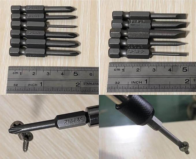 aiyun 18 Piece Slotted Phillips Head Drill Bit Set, 1/4 Inch Hex Shank S2 Steel Magnetic 2Inch Long Screwdriver Bits with Storage Box (Slotted Phillips)