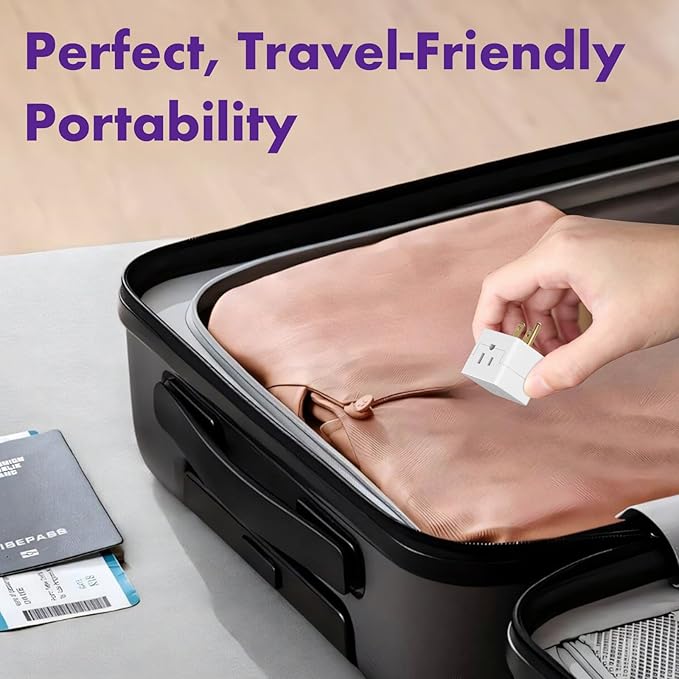 POWERCORDS 3 Power Blocks Outlet Splitter, 3 Pack, Grounded Wall Tap, 3-Prong Plug Adapter AC Multi Plug Wall Outlet, Power Splitter, Cruise Essentials, for Home Office School Dorm, UL Listed, White