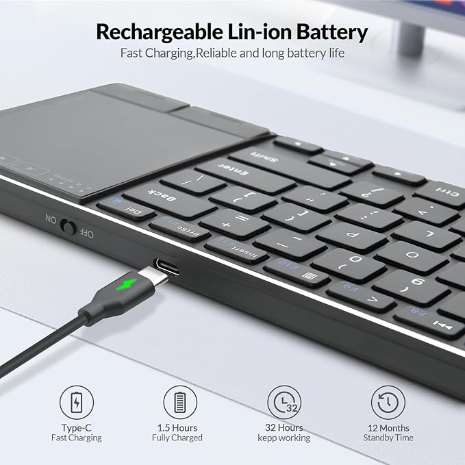 Rii 2.4G Wireless Keyboard,Bluetooth Keyboard(BT 5.1+2.4G),Aluminium Alloy Portable with Touchpad for Computer,PC,Tablet,iPad,Android TV Box,Smart TV,Windows,Mac (Black)