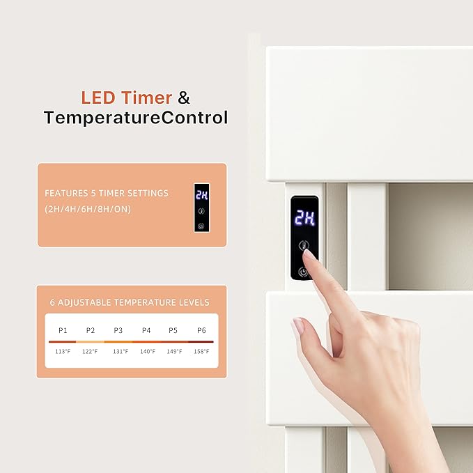 Electric Heated Towel Warmer Rack - Wall-Mounted with Timer & Temperature Control, Plug-in/Hardwired, Fast Heating, Smart Touch Panel