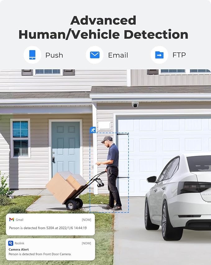REOLINK Security Camera Outdoor, IP PoE Dome Surveillance Camera, Smart Human/Vehicle Detection, Work with Smart Home, 100ft 5MP HD IR Night Vision, Up to 512GB microSD Card, RLC-520A