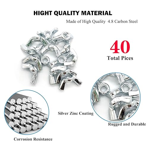 40 PCS 3/16-24 Inch Wingnuts, Quality Carbon Steel Wing Nuts Zinc Plated Fasteners Parts Butterfly Nut, Hand Twist Tighten Hardware Nuts Butterfly Wing-Nut 3/16-24” Assorted Kit