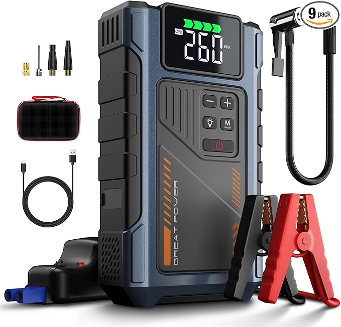 Car Battery Charger Jump Starter with Air Compressor, 4000A Jumper Box for Car Battery Portable Booster Jump Pack, 12V Jumpstart Combo 150PSI Tire Inflator Air Pump(Up to 8.0L Gas/6.5L Diesel)
