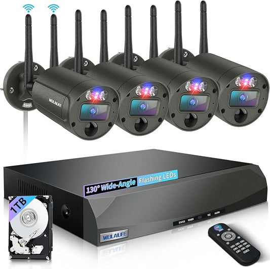 【130° Ultra Wide-Angle】 5MP Wireless Security Camera System, Outdoor WiFi Cameras Home Video Surveillance Systems