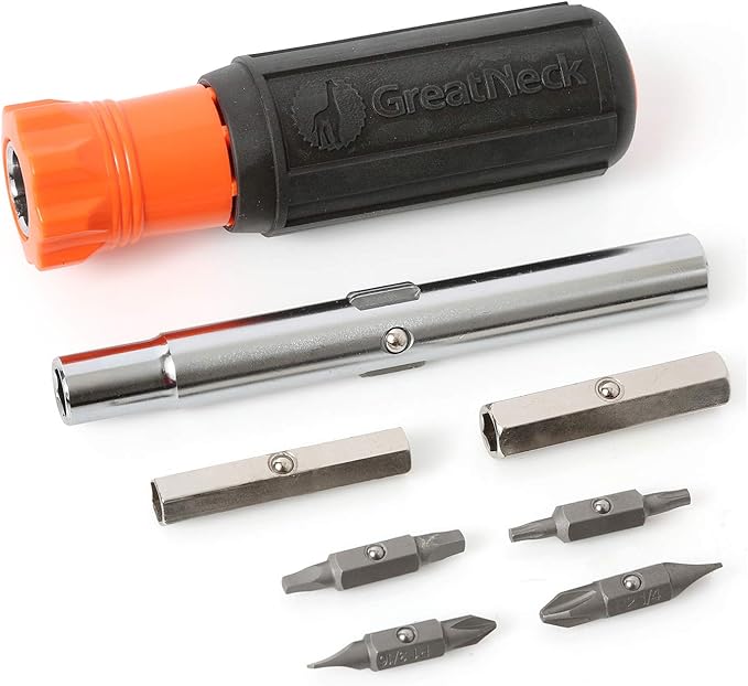 GreatNeck SD11RC 11 in 1 Screwdriver and Nut Driver Set, Multi-Bit Cushion Grip, Multi Tool Screwdriver Kit, HVAC tools, Electrician Tools