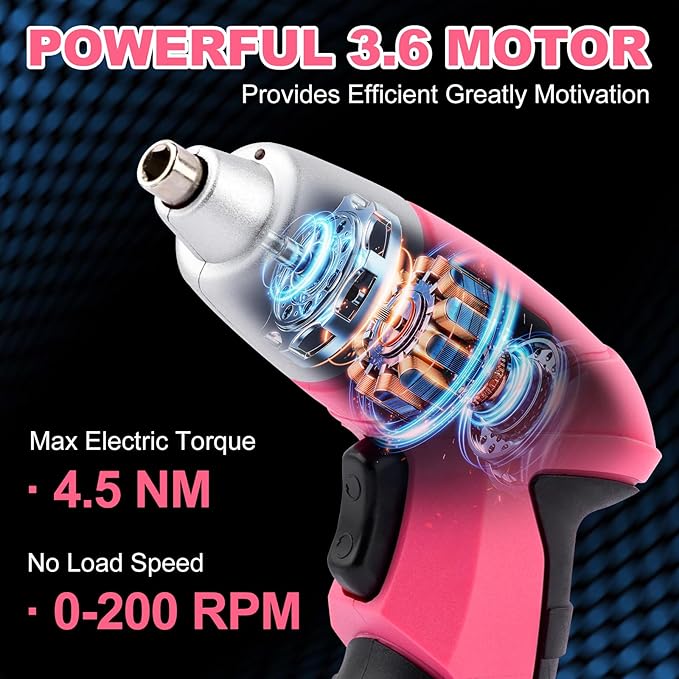116 Pieces Pink Cordless Electric Screwdriver 3.6V Set Cordless & Rechargeable with Driver Bit Set for women 1500mAh Battery, LED Light for Furniture/Electrical Repairs