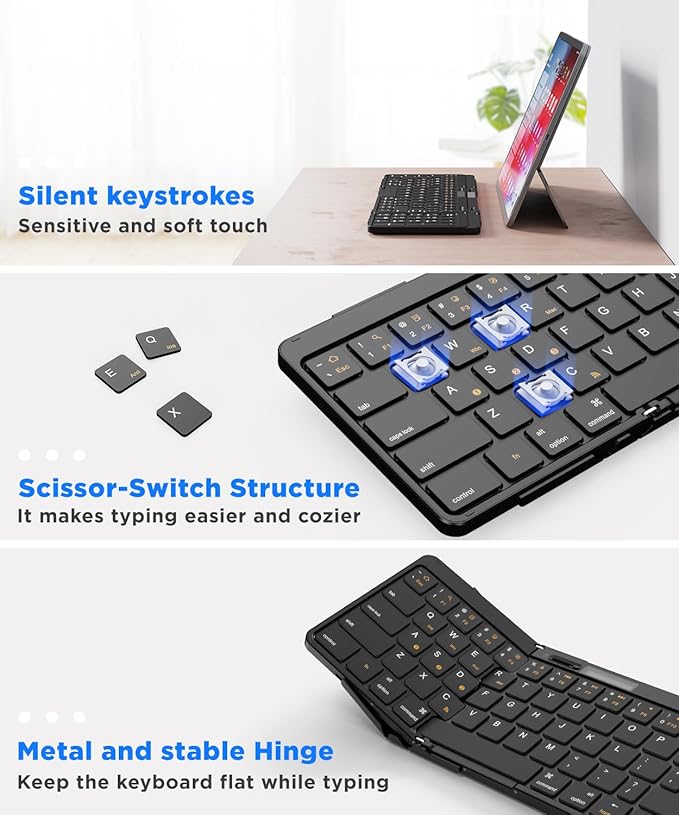 Foldable Bluetooth Keyboard, Full-Size Portable Wireless Bluetooth, Pocket-Sized Wireless Travel Keyboard for iPad/iPhone/Smartphone/Tablet/PC/Laptop can Place on The Legs