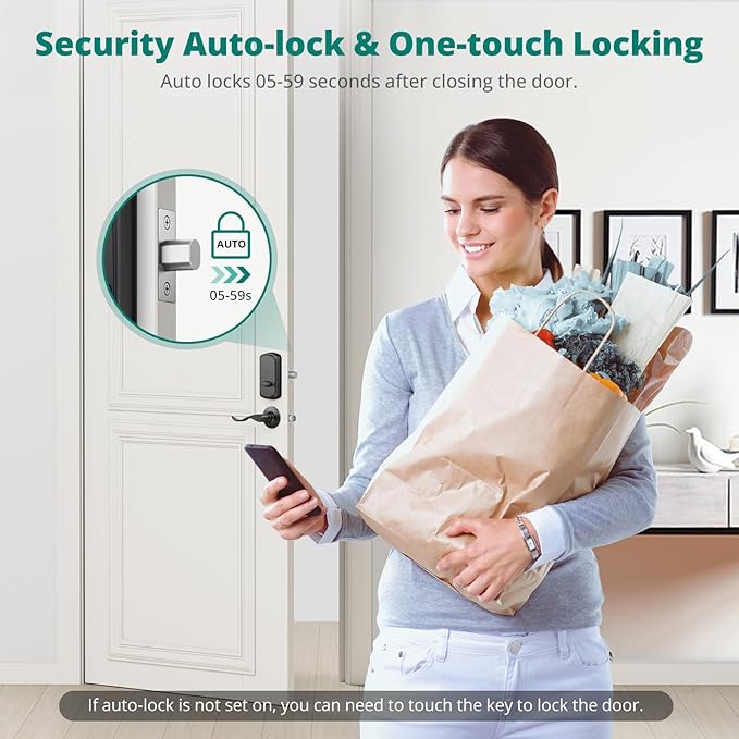 DS10 Pro Keyless Entry Door Lock, Fingerprint Door Lock, Electronic Keypad Lock, Smart Deadbolt, Smart Locks for Front Door, Auto-Lock & One Touch Locking with Bluetooth - Matte Black
