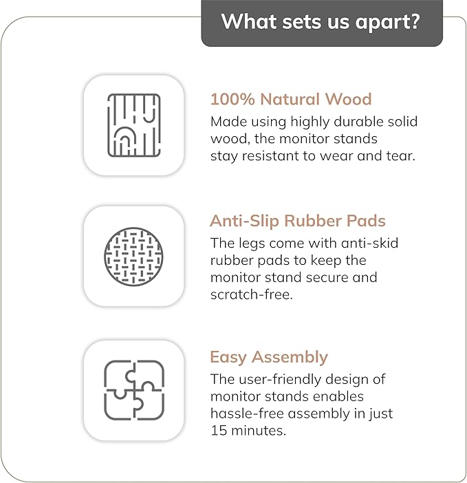 Anji Mountain Wood Monitor Stand Riser Desk Desktop Organizer Table for Home, Office Workspace, Laptop Riser, Ergonomic Design Stand for Gaming Setup, with Power Source, Biscotti