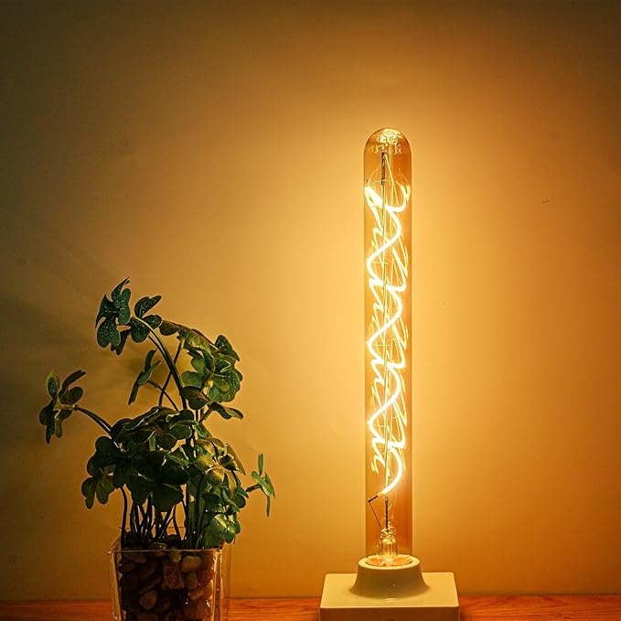T300/T10 Long Tubular Light Bulb,40 Watt Equivalent E26 Base Amber Vintage Edison Bulb 4W Dimmable Tubular Antique Style Decorative LED Filament Light Bulb, 2700K Warm White,11.8 Inch, 2 Pack