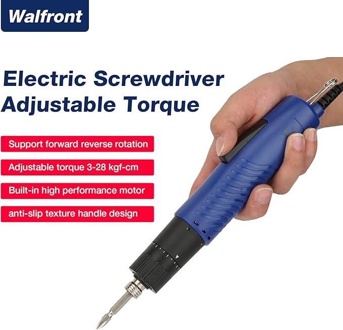 WALFRONT Electric Screwdriver Adjustable 1/4" Handheld Straight Shank Practical Repair Kit 900RPM Fit Screw 2-6mm(US Plug 110V)