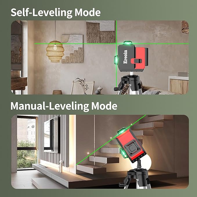 12 Lines Laser Level 3x360° Self Leveling Green Laser Level,3D Green Cross Line for Construction and Picture Hanging,Laser measurement calibration tool,with 2 Rechargeable Battery and Tool Kit