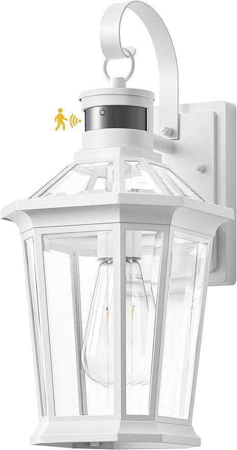 VIANIS Outdoor Wall Lantern with Motion Sensor, Dusk to Dawn Exterior Light Fixtures Wall Mount, Modern White Outside Front Porch Light, Anti-Rust 100 Percent Aluminum Outdoor Wall Sconce for Garage