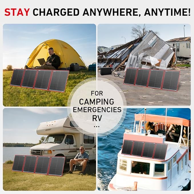 DOKIO 200W Portable Foldable Solar Panel Kit, Compact 20x26.4in Design 9.7lb with Separate Controller and Dual USB, Monocrystalline Charger for 12V Batteries & Power Stations, RV Camping Emergency Use