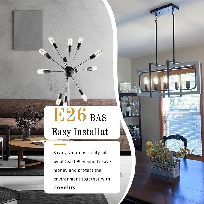 3.2 Inch 5000K Daylight White E26 LED Bulb 60 Watt Equal, AC 120V 600LM Edison Bulbs Dimmable, 6W T10 T30 Filament Light Bulbs Clear Glass for Fan Pendant Wall Light, UL Listed-6 Pack