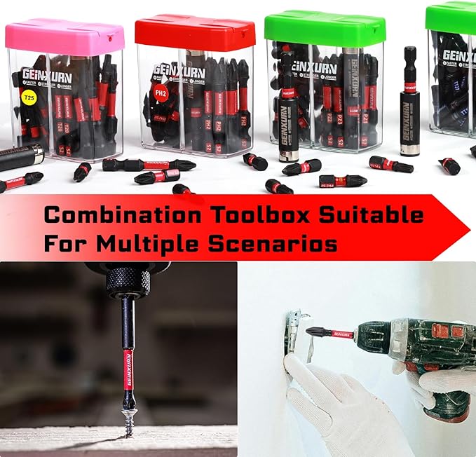 Impact #2 Phillips Screwdriver Bits Set,43 Pcs Magnetic PH2(1" and 2") S2 Steel Driver Bits with Storage Colorful Box