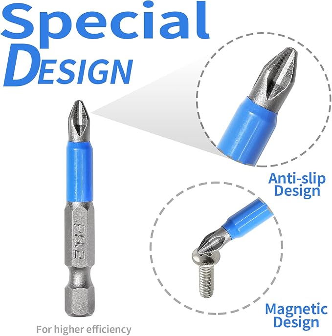 10 Pcs Magnetic Phillips Screwdriver Bit Set 2 inch Long, PH2 Phillips Bits Set, Non-Slip Cross Head Electric Screwdriver Bits Set 1/4" Hex Shank (PH2, 50mm)