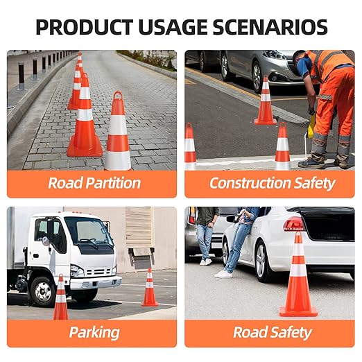 Traffic Cones 28 inch Orange 12 Pack with Reflective Collars Fit Parking Lot,Driveway Road Traffic Control Construction Safety Cones