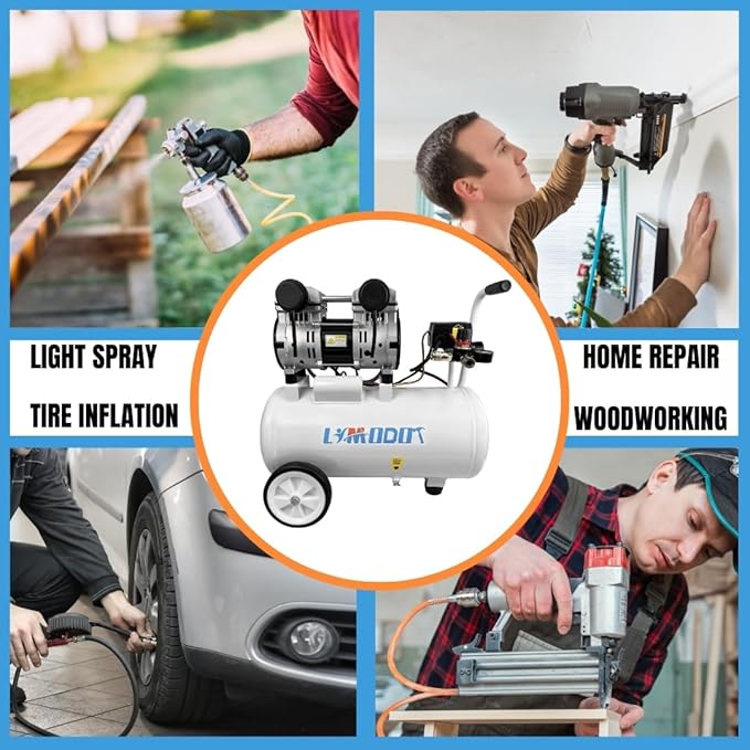 Portable 8 Gal Aluminum Tank Air Compressor, Rustproof, Lightweight at Only 37.5 Pounds, Efficiency Dual Air Intakes, Quiet Air Compressor, 68dB, Ideal for DIY, Home & Garage Applications