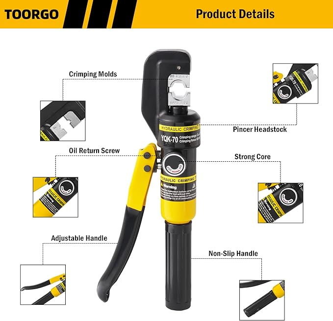 10 Ton Hydraulic Crimping Tool, 12 AWG to 2/0 AWG Hydraulic Crimper with 9 Dies, for Wire Rope, Copper Lugs, Ring Terminals, Electrical Connectors