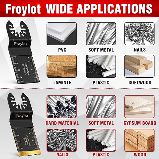 49pcs Titanium Oscillating Tool Blades High-Carbon Steel Multitool Blades, Universal Vibrating Multi Tool Blades Kits for Metal Wood Cutting, Fit Dewalt Bosch Milwaukee Ryobi Rockwell Fein Makita