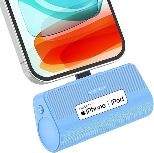 KKD Portable Charger for iPhone, Built-in MFi Certified Plug, 5000mAh Small Portable Phone Charger Power Bank for iPhone 14/13/12/11/XR/X/SE/8/7/6/6s/Pro Max/Plus,iPad,Blue