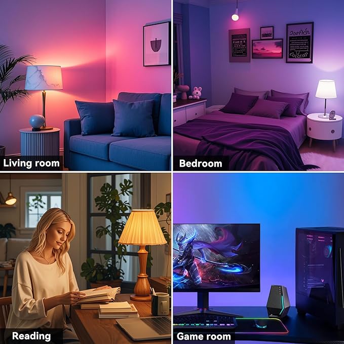 TJOY 4 Pack Smart Alexa Light Bulbs, Bluetooth WiFi Led Bulb Compatible with Alexa &Google Assistant, RGB Color Changing Bulbs, 9W(60W Equivalent), A19 E26 800LM(2.4Ghz WiFi only)