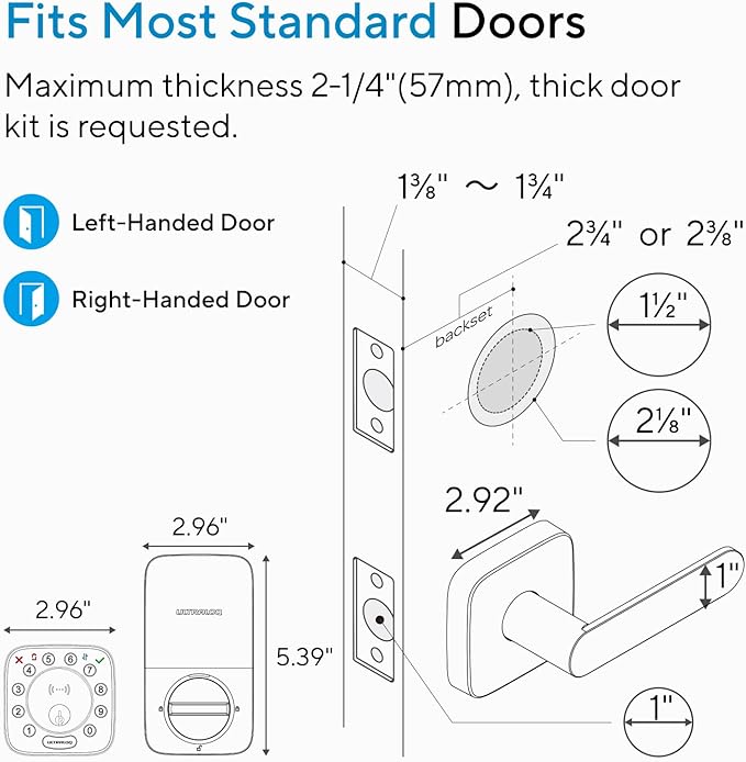 ULTRALOQ Bolt Fingerprint Smart Lock with Handle, Work with Apple Home, Built-in WiFi Front Door Lock Set, Biometric Deadbolt with Door Sensor, Remote Control, Auto Unlock, BHMA Certified