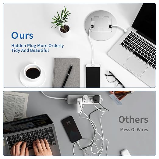 Vagueior Recessed Floor Electrical Outlet Kit, Circular Hidden 4.8A USB+20A Tamper-Resistant Receptacle Outlet ,Waterproof Electrical Outlet Covcer Box, UL Certified,Silver(1 Pack