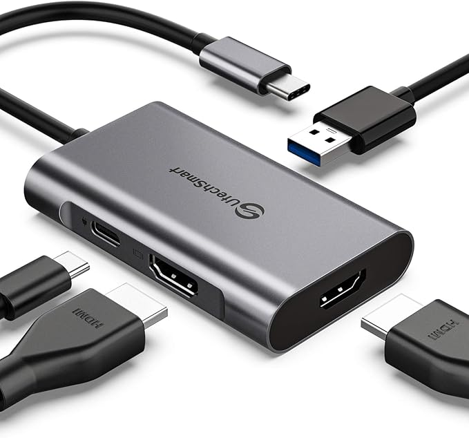 USB C to Dual HDMI Adapter, UtechSmart USB C Hub to HDMI,4 in 1 USB C Hub Multiport Adapter with 2 HDMI Ports 4K,USB 3.0, Power Delivery Type C Port Compatible for MacBook,Nintendo Switch,USB C Device