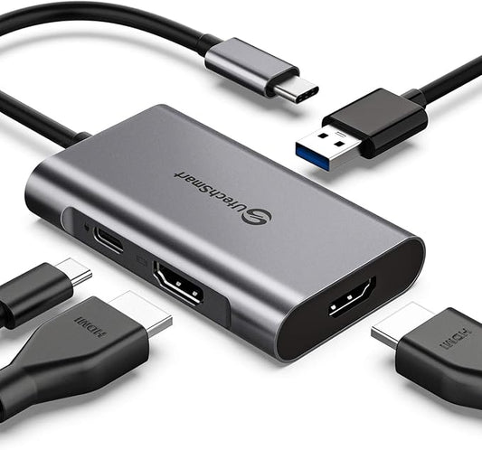 USB C to Dual HDMI Adapter, UtechSmart USB C Hub to HDMI,4 in 1 USB C Hub Multiport Adapter with 2 HDMI Ports 4K,USB 3.0, Power Delivery Type C Port Compatible for MacBook,Nintendo Switch,USB C Device