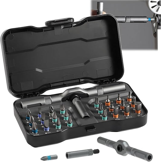 24-in-1 Ratchet Screwdriver Set, 2025 New Magnetic Precision Bits with Detachable Handle & Case, Multi-Purpose Mini Screwdriver Kit for DIY, Electronics, Watch & Home Repair (1)