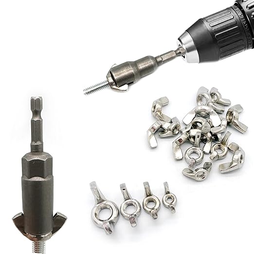 2 Pcs 1/4" 5/16" 3/8" Wing Nut Driver Wing Nut Drill Bit Socket Wrenches 1/4 inch Hexagon Head Drill Driver Bits for Panel Nuts Screws Eye C Hook Bolt