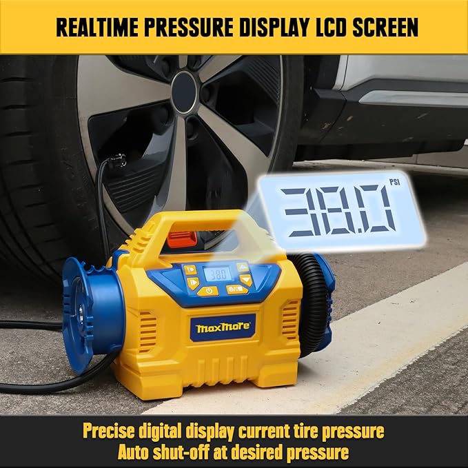 Cordless Tire Inflator Compatible with DeWalt 20V MAX Battery 160 PSI Portable High Pressure Air Compressor, 2.0Ah Battery & Fast-Charging Charger, Digital Gauge, Auto Shut Off, LED Light For Tires
