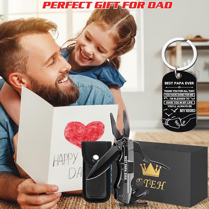 Gifts for Papa from Daughter Son Grandkids,Fathers Day Birthday Christmas Papa Gifts,Multitool Knife "BEST PAPA EVER",Multi tool for Climbing,Camping,Cycling,Hiking