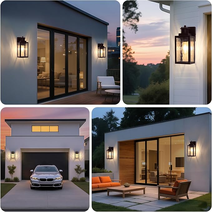 11.6" Motion Sensor Outdoor Wall Lights, Waterproof Exterior Lighting Fixtures with Water-Rippled Glass, Brown Modern Outside Wall Sconce Lanterns for House, Porch, Garage, Patio, Bulbs Not Included