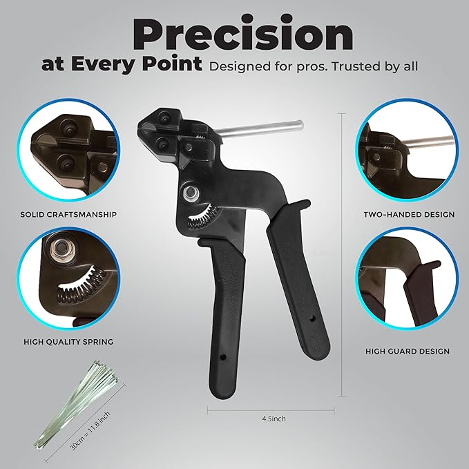 Metal Zip Ties Tool Stainless Steel Cable Tie Gun Kit with Stainless Zip Ties Metal & Cable Tie Buckle – Heavy Duty Tool for Securing Cables, Fencing, Exhaust Wrap, and More