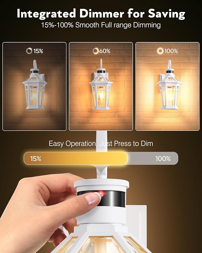 2 Pack Motion Sensor Outdoor Wall Lantern, White Outdoor Garage Lighting Fixtures Wall Mount, Waterproof Front Porch Lights with E26 Base, Exterior Sconce Light with Adjustable Sense Range