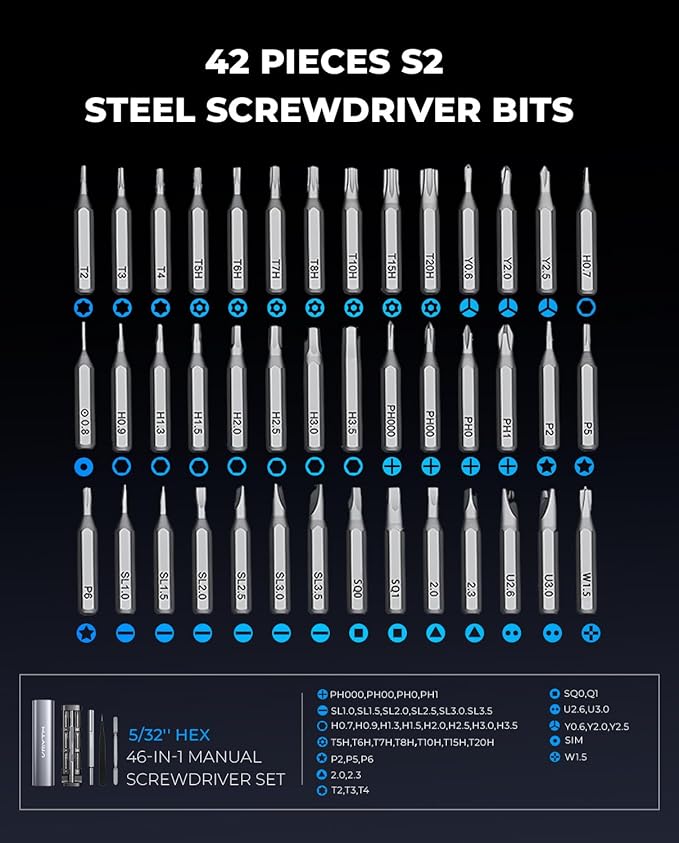 iDriver MS1 Precision Screwdriver Set,42 Magnetic Bits,Hand-Powered Small Screwdriver Set,5/32"Hex,Pop-up Magnetic Case, Electric screw driver kit for Phone/Computer/Electronics/Camera/Laptop