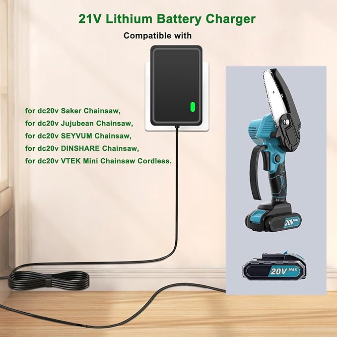21V Lithium Battery Charger, fit for DC 21Volts 20V Mini Chainsaw, Hand Drills, Electric Wrenches, Electric Screwdrivers Power Tools.