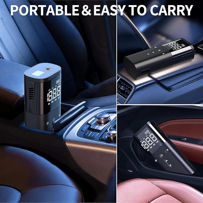 Tire Inflator Portable Air Compressor, Air Pump for Car Tires, Cordless Air Compressor 120 PSI - One Click Smart, Tire Pump for Car, Motorcycle, Bicycle, Balls, with Pressure Gauge, LED Light